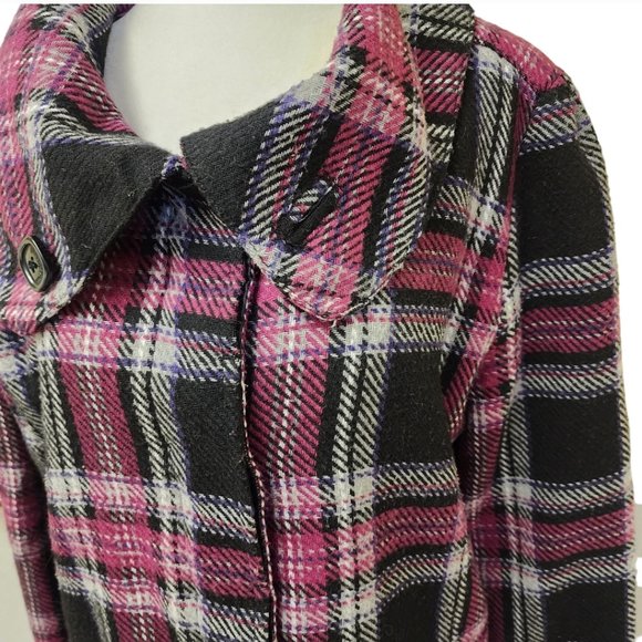 Roxy Plaid Button Close Jacket Coat XL Purple/Black/White Polyester Blend - Picture 2 of 7